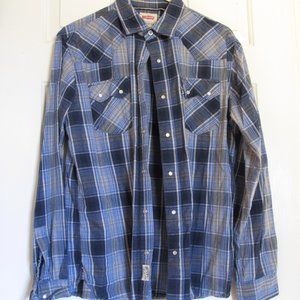 Levi's Men's Blue Plaid Long-sleeve Shirt - Medium